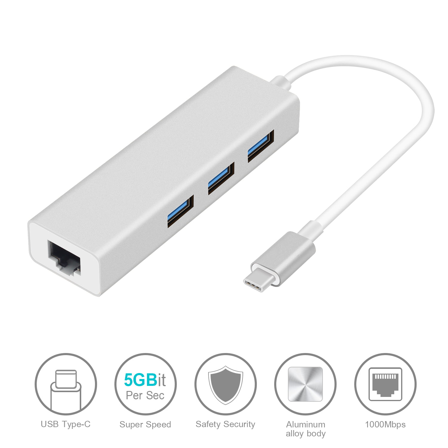 USB TYPEC HUB 4 Ports With Gigabit Adapter 10/100/1000Mbps