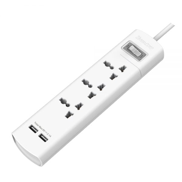 HUNTKEY Power Strip Universal { 3 sockets / 2 USB outputs 2.1A  – 5 volts / 1.5 meter power Cable } SZM307