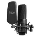 BOYA - condenser microphone podcast mic kit { support omnidirectional / bidirectional with double-layer pop filter shock mount XLR cable for singer vocals podcaster home studio voice over recording // with sturdy all-metal housing // three selectable polar patterns // -10dB switch design} [BY-M1000]