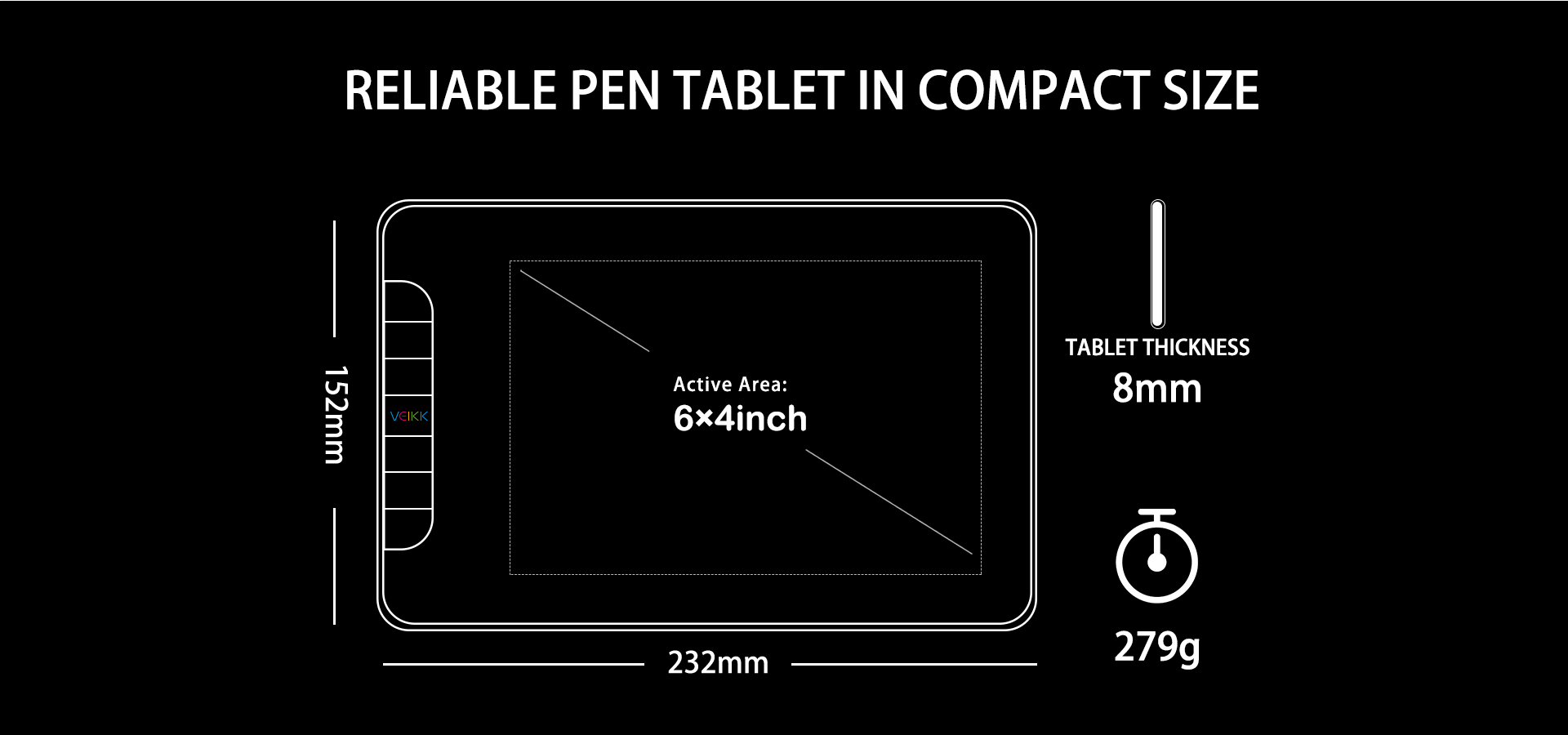 VEIKK Graphic Drawing Tablet VK640 Pen Tablet with Battery-Free Passive Stylus