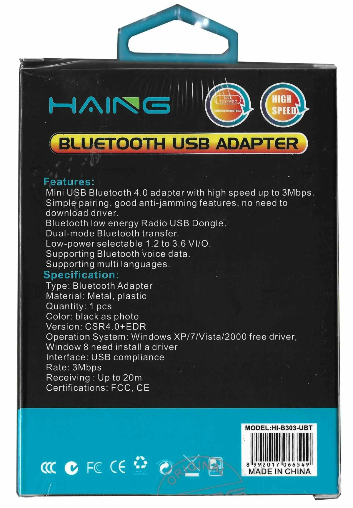 HAING Bluetooth USB Adapter V 4.0 [HI-B303-UBT] - Image 2