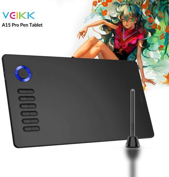 VEIKK Graphic Drawing Tablet A15 Pro (10 x 6) inch Digital Pen Tablet with Battery-Free Passive Stylus with 12 Hotkeys