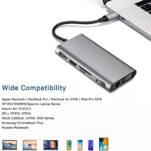 Aluminum Docking Station USB Type-C 10 in 1 / Power Delivery 60W / Multiport USB-C Hub / Space Grey - Image 3