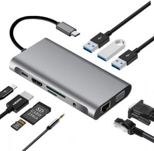 Aluminum Docking Station USB Type-C 10 in 1 / Power Delivery 60W / Multiport USB-C Hub / Space Grey - Image 2