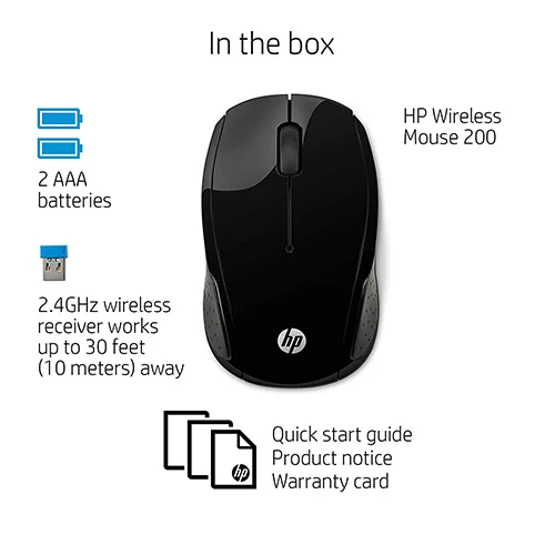 HP Wireless Mouse 200 { 1000 dbi / 2.4GHz wireless connection / black color } X6W31AA