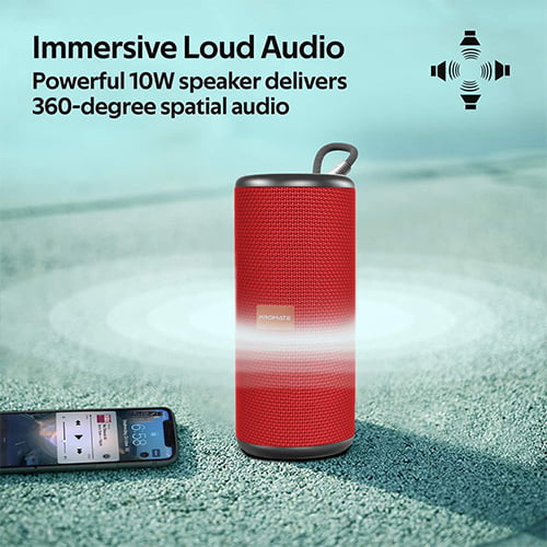 PROMATE BLUETOOTH V5.0 WATER RESISTANT 360 Degree Immersive Sound SPEAKER WITH AUX-IN RED (PYLON)