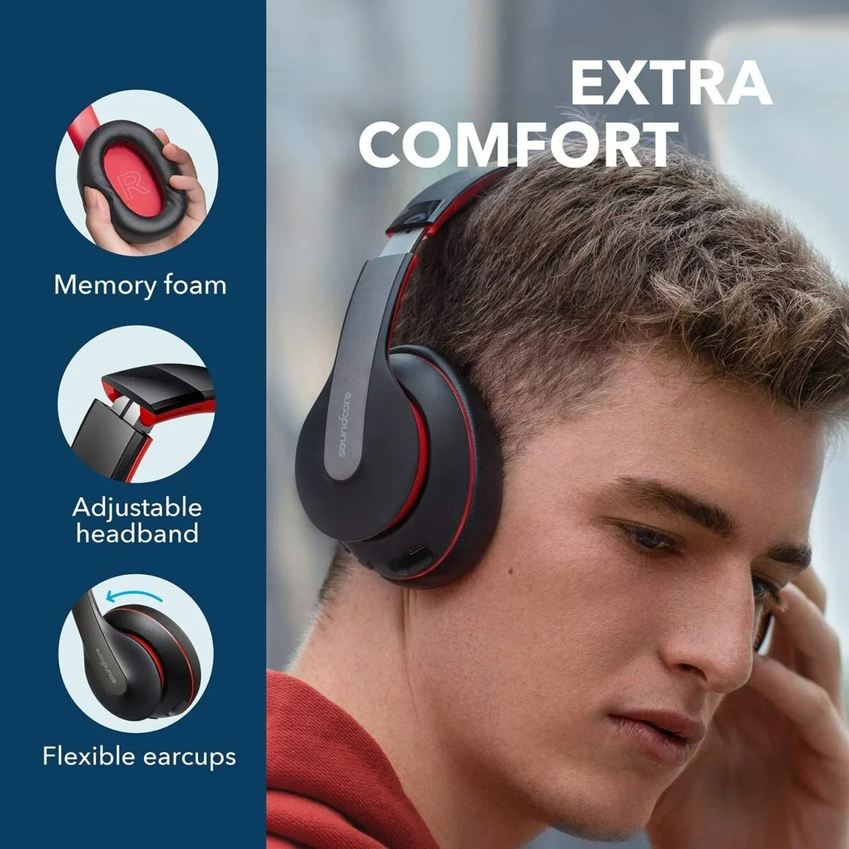 ANKER Soundcore Life Q10 Wireless Headphones Hi-Res Audio/Bluetooth 5.0/USB-C/AUX Mode/Black&Red {A3032H12} - Image 5