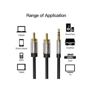 Vention 3.5mm Male to 2RCA Male Audio Cable 1.5M Black Metal Type- [BCFBG]