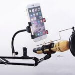 Professional Phone Microphone Stand Support with Angle Adjustment 360° Swivel Holder, Including: Mic Stand, Phone Mount and Pop Filter for iPhone, Samsung, and More (Black)