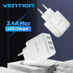Vention Mobile Phone Charger 3 USB Port Charger Wall Charger EU Adapte - DC5307-W - Image 2