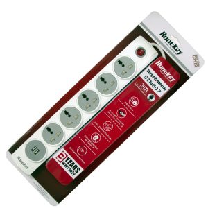 Huntkey universal Power strip  { 5 sockets / 2 Charging USB Ports ( 5 volts  2.4 Ampere ) / 3 meters cable length / Surge Protection / Child-protective shutters / White color } SZN 607