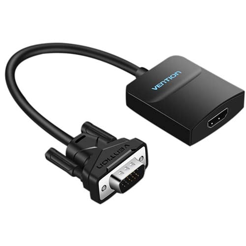 Vention VGA Male to HDMI Female Converter (3.5mm Audio Cable // microUSB Power Cable // 0.15M Black) [ACNBB]