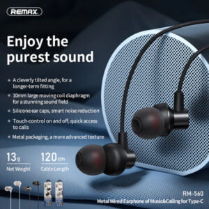 REMAX RM-560 Type-C In-Ear Stereo Metal Music Earphone with Wire Control + MIC - RM-560 - Image 3