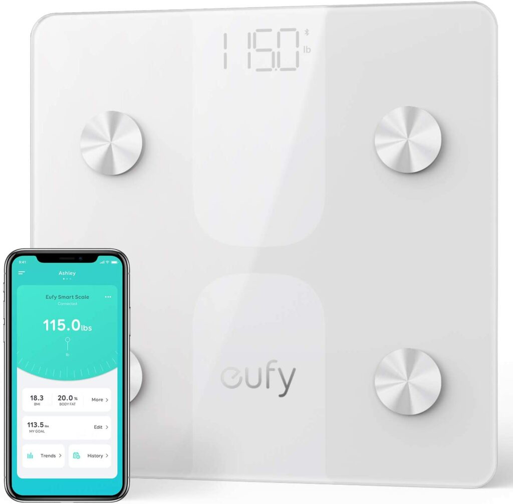 Eufy Anker Electronic personal Full Body Smart Scale C1 with Bluetooth 12 measurements Tempered Glass Surface Sleek and rounded corners Square Shape White color 180 kg Weight limit T9146H21 