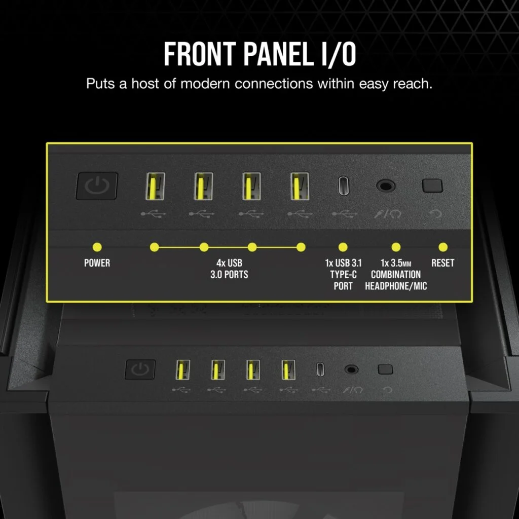 Corsair iCUE 7000X Full Tower Form Factor ATX case Three tempered glass panels black case color Four RGB fans included cc9011226ww