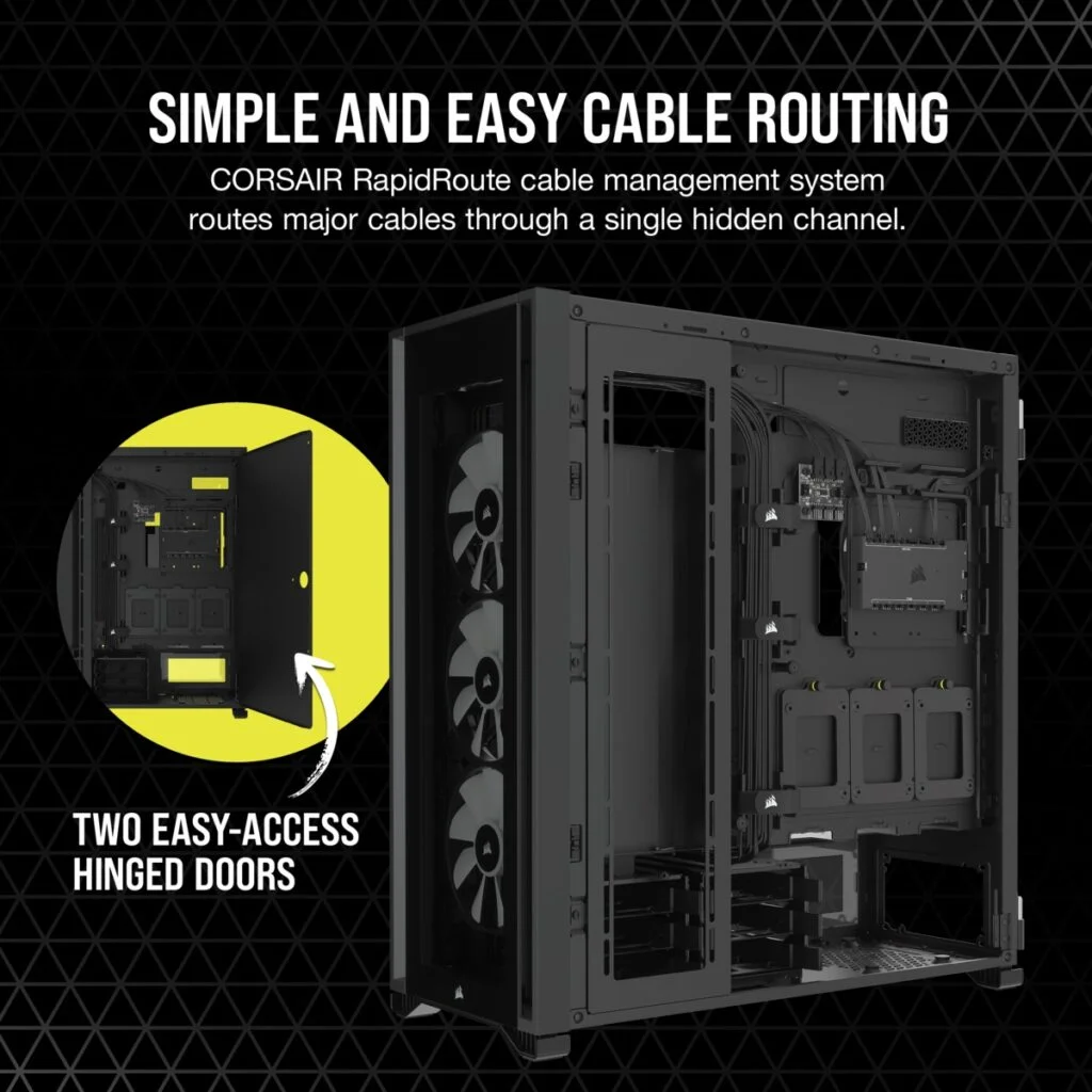 Corsair iCUE 7000X Full Tower Form Factor ATX case Three tempered glass panels black case color Four RGB fans included cc9011226ww