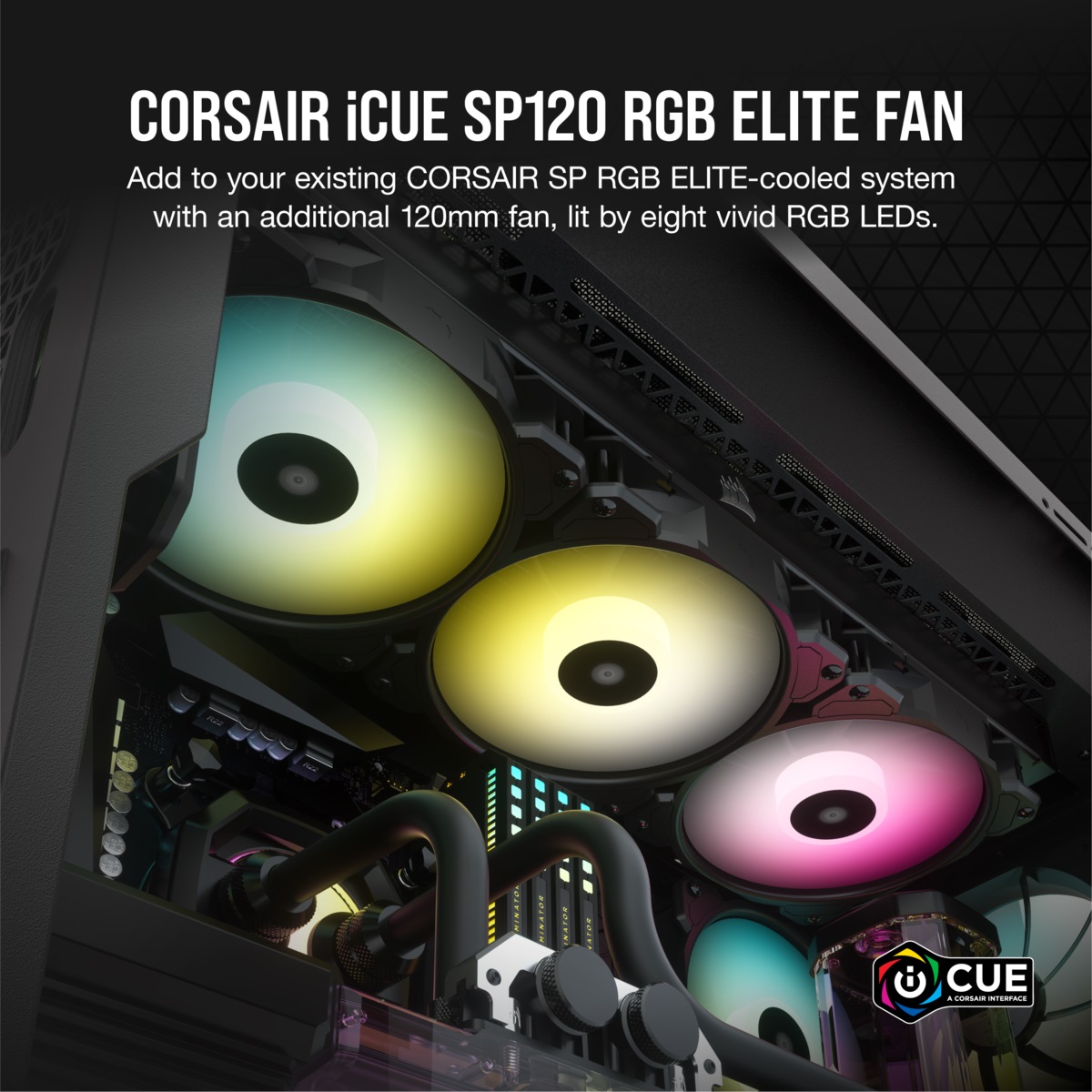 Cosrsair SP120 RGB ELITE 120mm PWM Fan up to 1,500 RPM 8 individually ARGB low noise 7 dBA Single Pack iCUE software CO9050108 WW