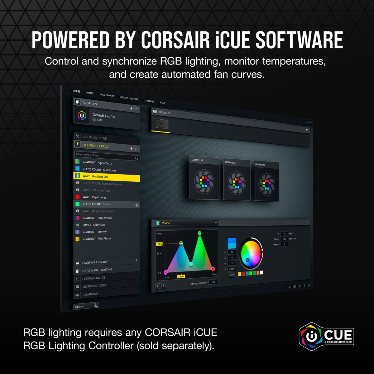 Cosrsair SP120 RGB ELITE 120mm PWM Fan up to 1,500 RPM 8 individually ARGB low noise 7 dBA Single Pack iCUE software CO9050108 WW