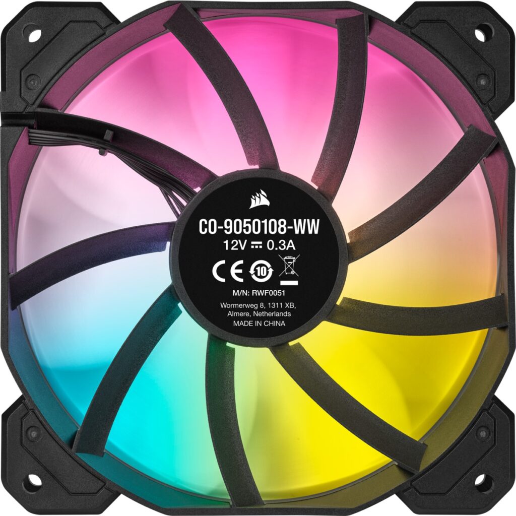 Cosrsair SP120 RGB ELITE 120mm PWM Fan up to 1,500 RPM 8 individually ARGB low noise 7 dBA Single Pack iCUE software CO9050108 WW