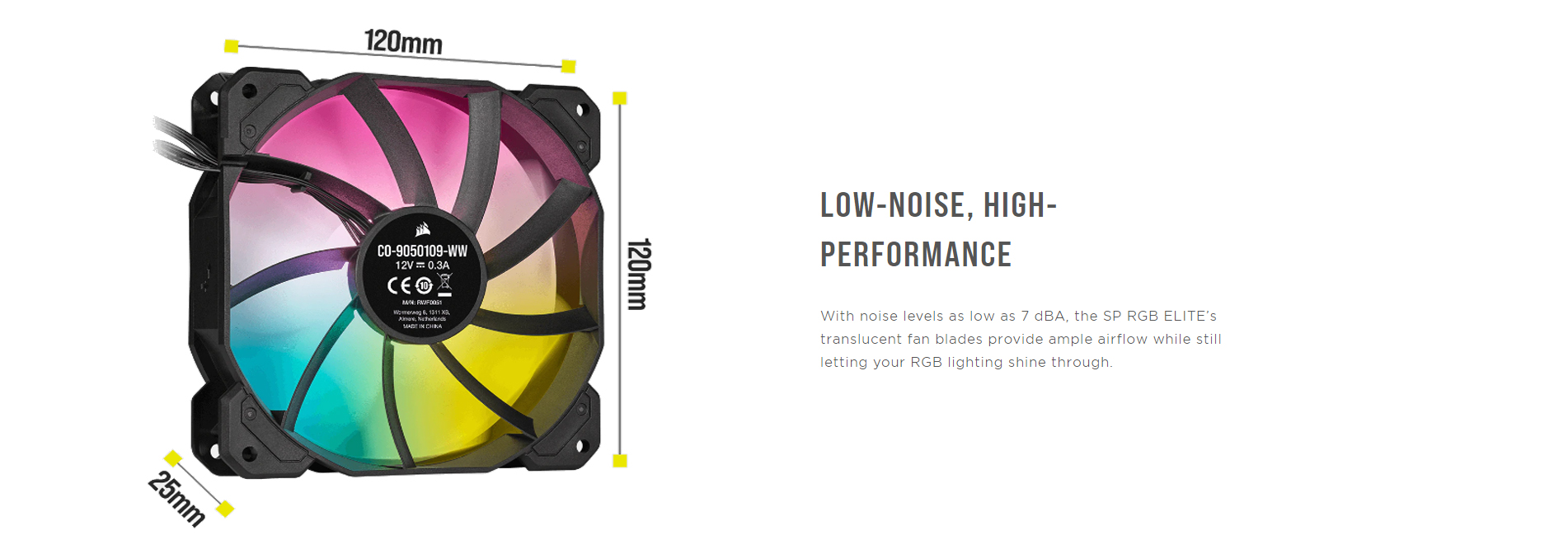 Cosrsair SP120 RGB ELITE 120mm PWM Fan up to 1,500 RPM 8 individually ARGB low noise 7 dBA Single Pack iCUE software CO9050108 WW