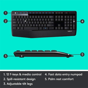 Logitech MK345 Wireless Combo Full-Sized Keyboard with palm Rest and comfortable Right-Handed Mouse, 2.4 GHz Wireless USB