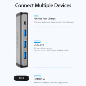 Vention Multi Port 5 in 1 Type C Docking Station USB C HUB  Type-C to HDMI/USB3.0*3 - [ CNBHB ] - Image 2