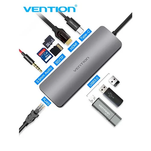 Vention Multi-function Type-C Docking Station 9 in 1 (HDMI Video output/3 ports USB HUB/TF/SD Card reader ) - [ CGNHA ]