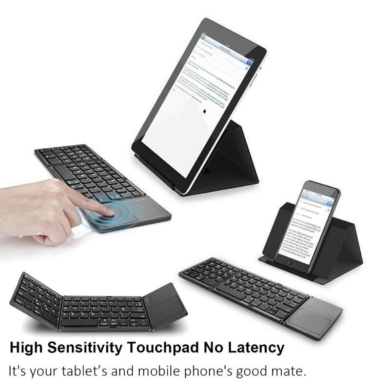 Mini Bluetooth foldable keyboard silver color 10 m working distance scissor switch ultra slim for windows android and IOS arabic letters are not printed on keys caps B033 