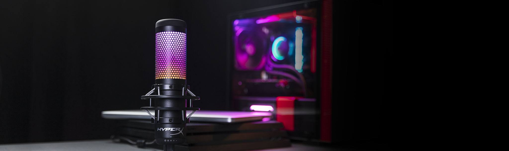 HyperX QuadCast S stand alone USB Microphone customizable Dynamic RGB Lighting tap to mute ( sensor ) Four selectable polar patterns 2 meter USB cable length HMIQ1S-XX-RG/G