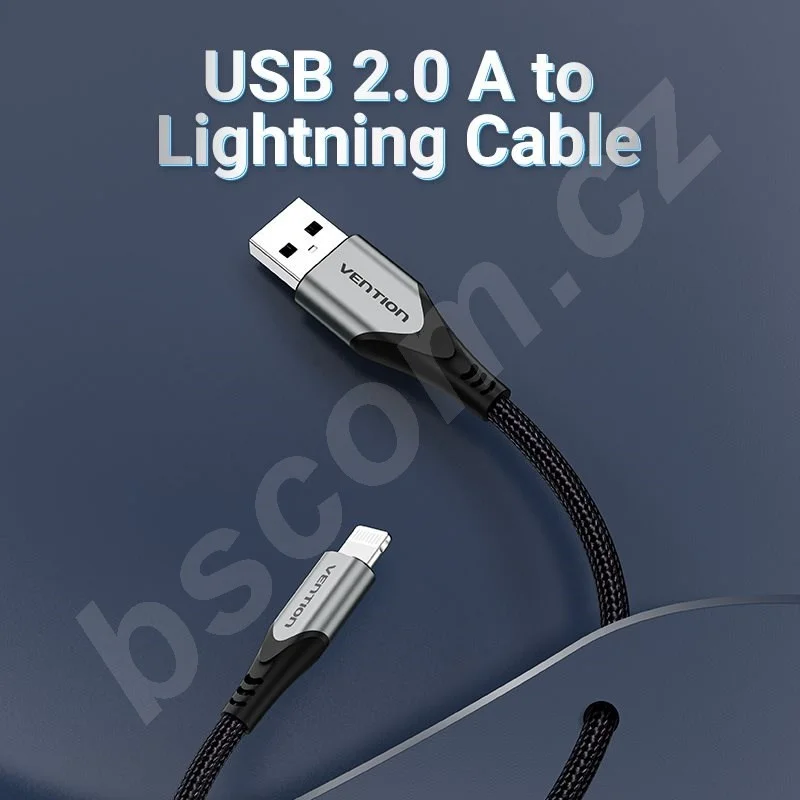 Vention iphone 2M  Lightning MFi to USB 2.0 Braided Cable Gray Aluminum Alloy Type - [ LHBHH ] - Image 2