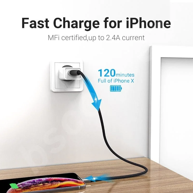 Vention iphone 2M  Lightning MFi to USB 2.0 Braided Cable Gray Aluminum Alloy Type - [ LHBHH ] - Image 3