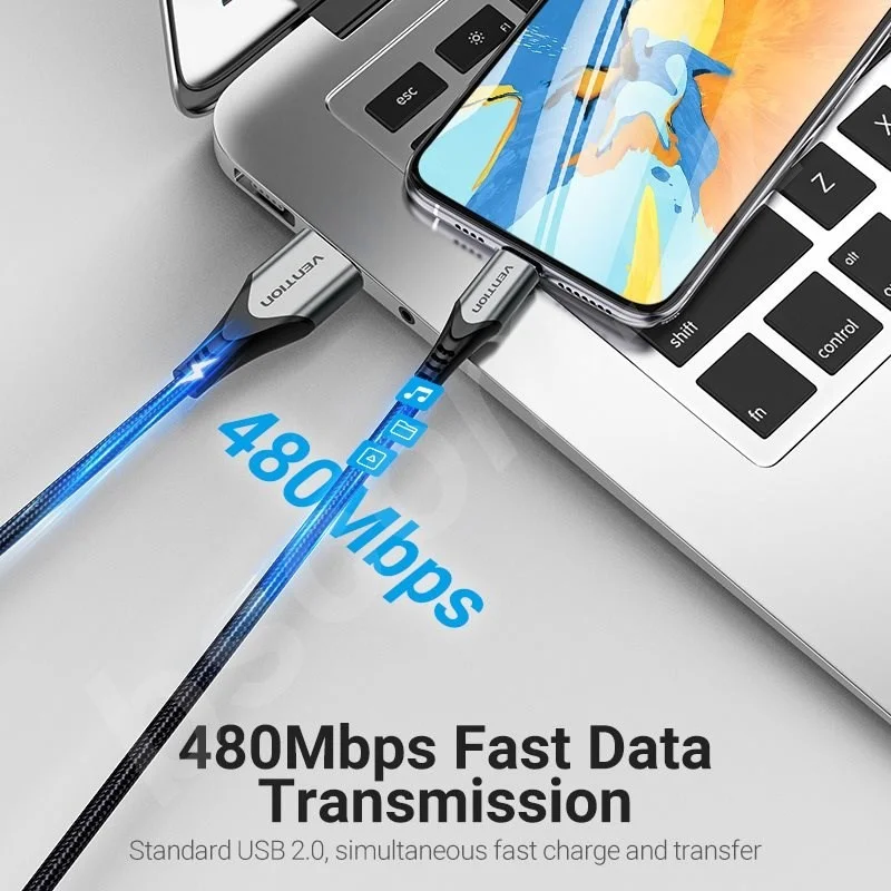 Vention iphone 2M  Lightning MFi to USB 2.0 Braided Cable Gray Aluminum Alloy Type - [ LHBHH ] - Image 6