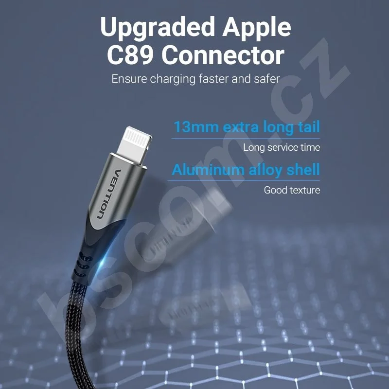 Vention iphone 2M  Lightning MFi to USB 2.0 Braided Cable Gray Aluminum Alloy Type - [ LHBHH ] - Image 5