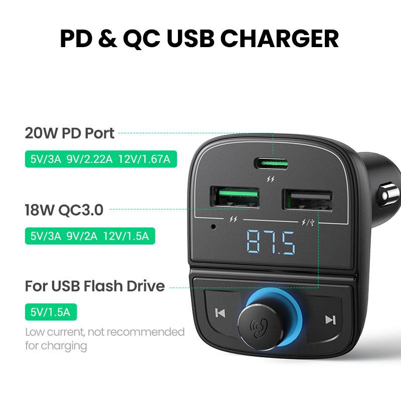 UGreen Bluetooth Car Charger USB Flash And TF Card Supported \ CD229