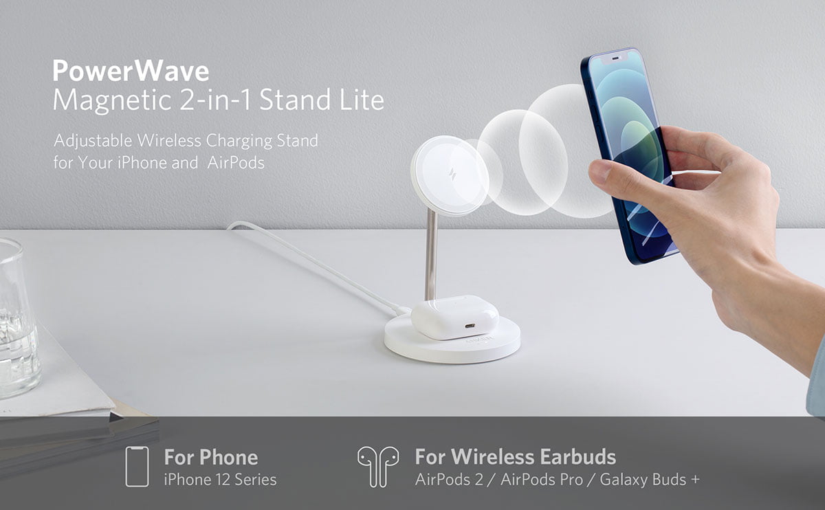 Anker PowerWave Magnetic 2-in-1 Wireless Charging Stand Lite - Adjustable phone charging surface - Dual charging - A2543H21 - Amman Jordan - Pccircle