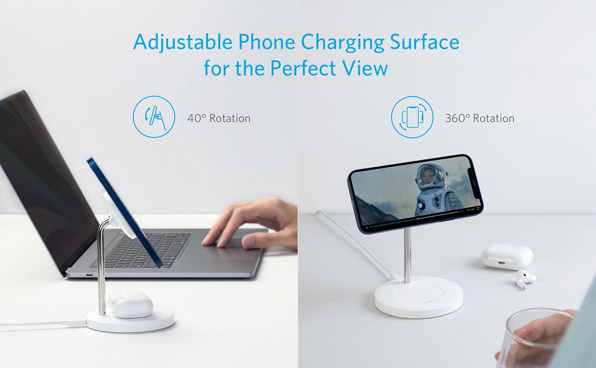 Anker PowerWave Magnetic 2-in-1 Wireless Charging Stand Lite - Adjustable phone charging surface - Dual charging - A2543H21 - Amman Jordan - Pccircle