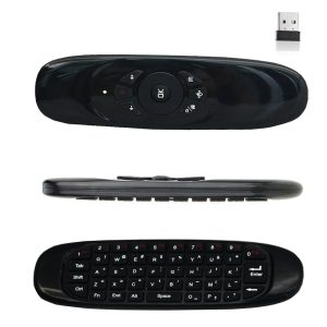 Air mouse with Gyroscope , qwerty keyboard { compact and slim design / built in rechargeable battery / Arabic language supported }