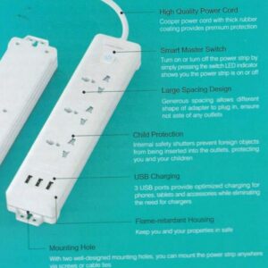 Linkcomn LC-PS303 EU 3M 3-Sockets + 3 USB Power Strip - Image 2