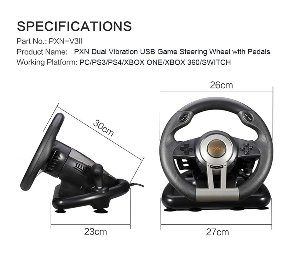 PXN 90/180 Degree Gaming Steering Wheel [ PXN V3 Pro ]