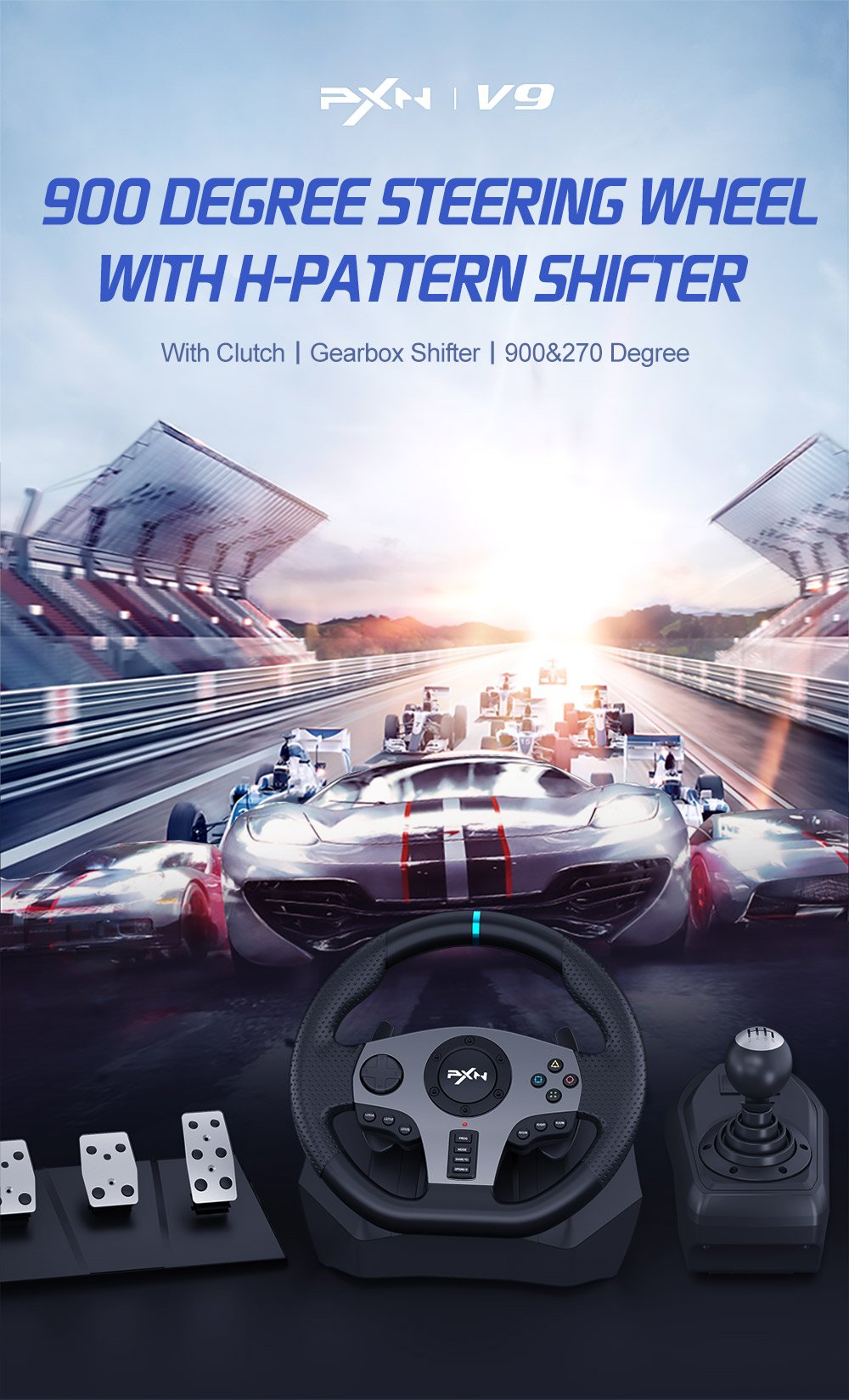 PXN 270/ 900 Degree Vibration Gaming Steering Wheel [ PXN V9 ]