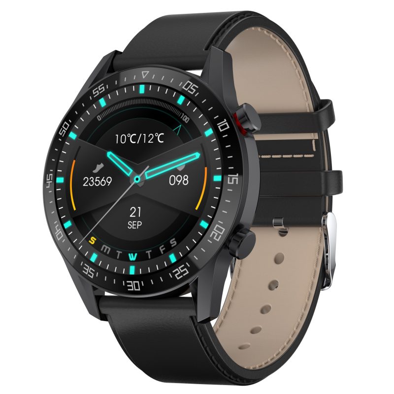 Smart watch SK7 Plus - 1.28-inch IPS - 230mAh battery-capacity - IP68 waterproof - Bluetooth 5.1 - three days standby time - Leather black strap - Pccircle - Amman Jordan