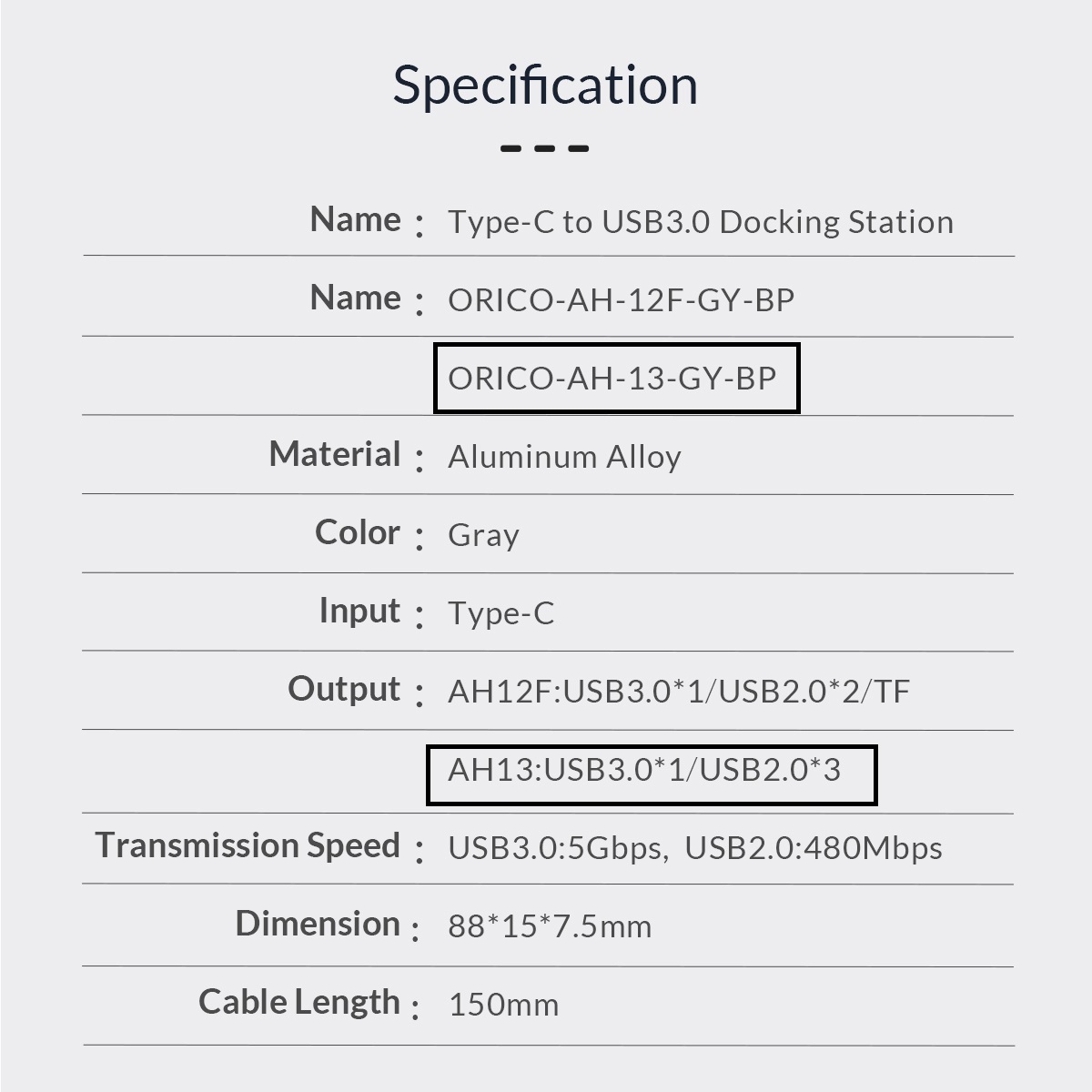 ORICO Type-C to USB3.0 HUB USB3.0*1，USB2.0*3 ORICO-AH-13