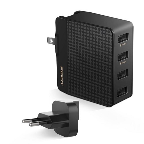 Pisen TS-C085 4 USB Ports USB Charger EU and UK Plug Smart Travel Charger