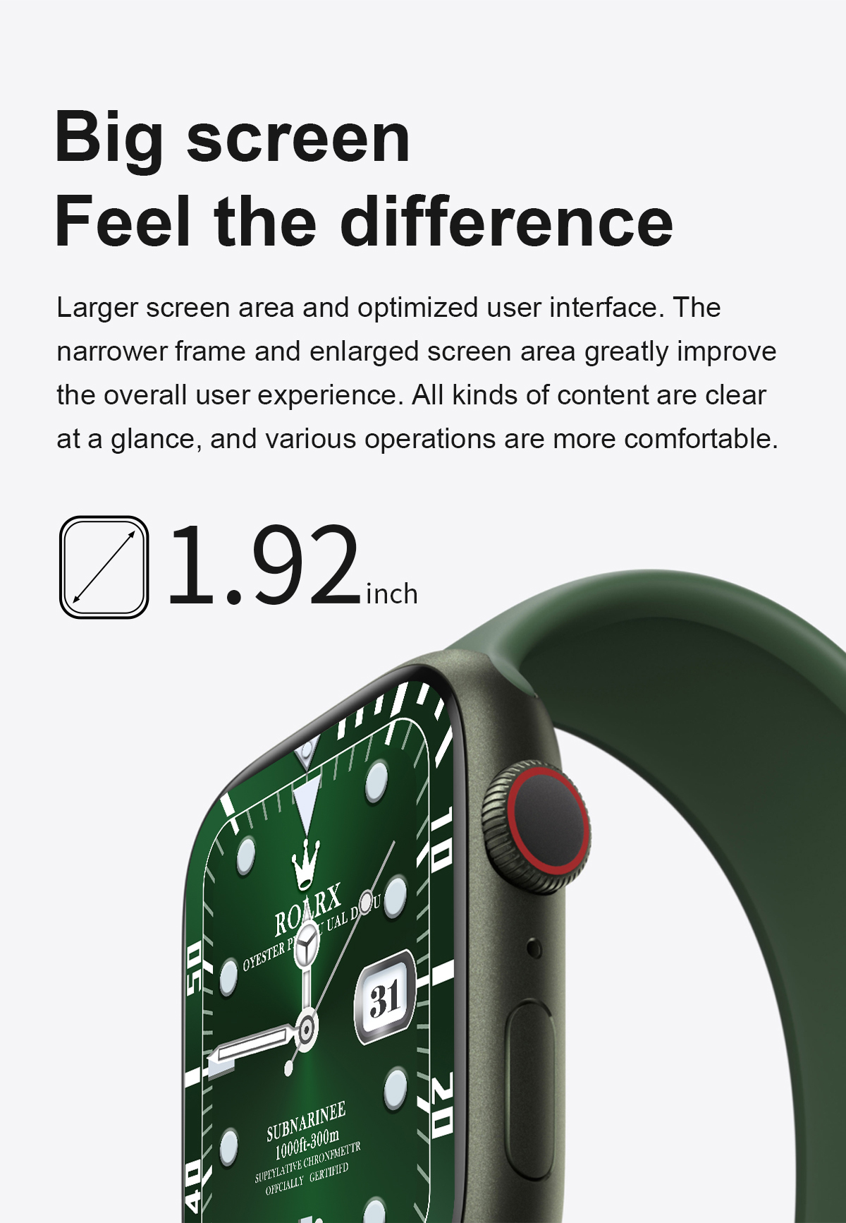 Smart Watch H7 - 1.92 inch screen size - waterproof - Bluetooth 5.1 - Wireless charging - Standby up to 10 days - Green color 
