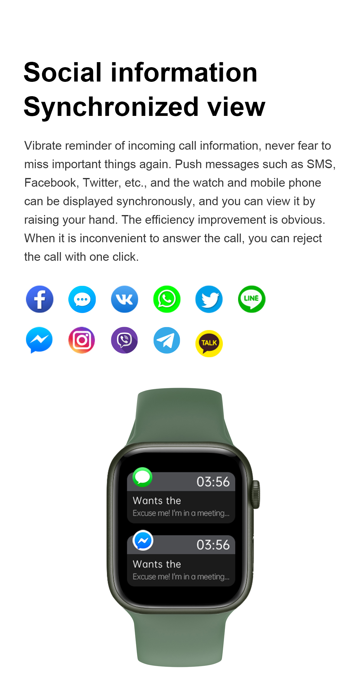 Smart Watch H7 - 1.92 inch screen size - waterproof - Bluetooth 5.1 - Wireless charging - Standby up to 10 days - Green color 