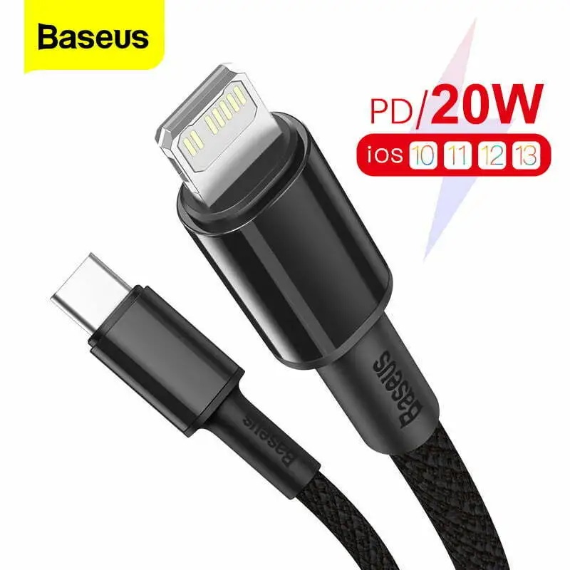 Baseus charging and Data cable for iPhone - Type-C to lightning - Fast charging PD 20W - 1M length - Black color - Catlgd-01 - Amman Jordan - Pccircle