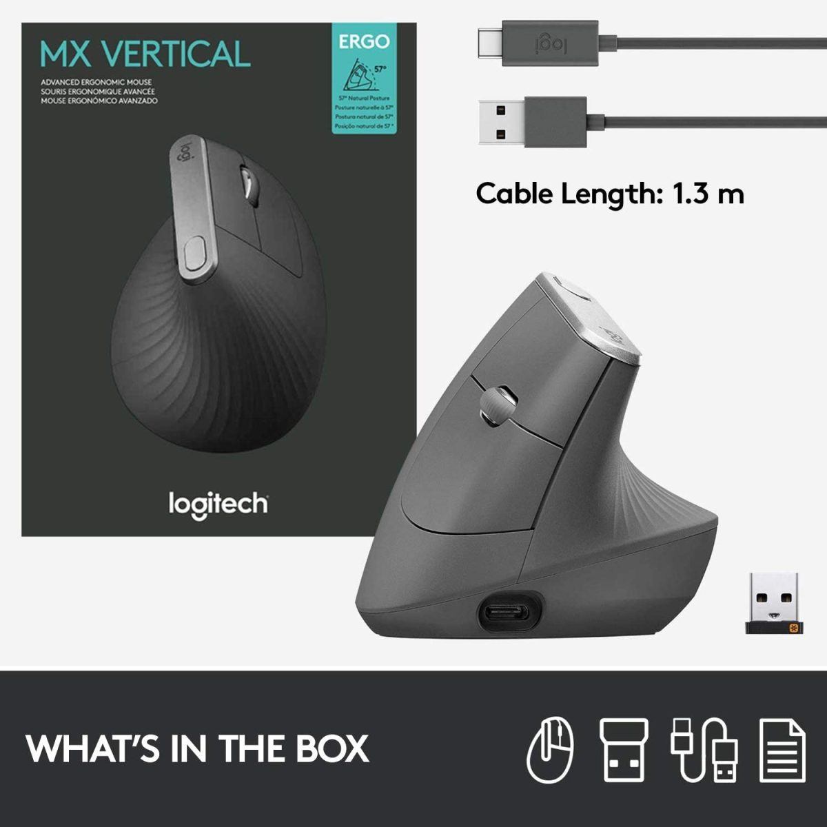 Logitech MX Vertical Wireless Rechargeable Bluetooth or USB