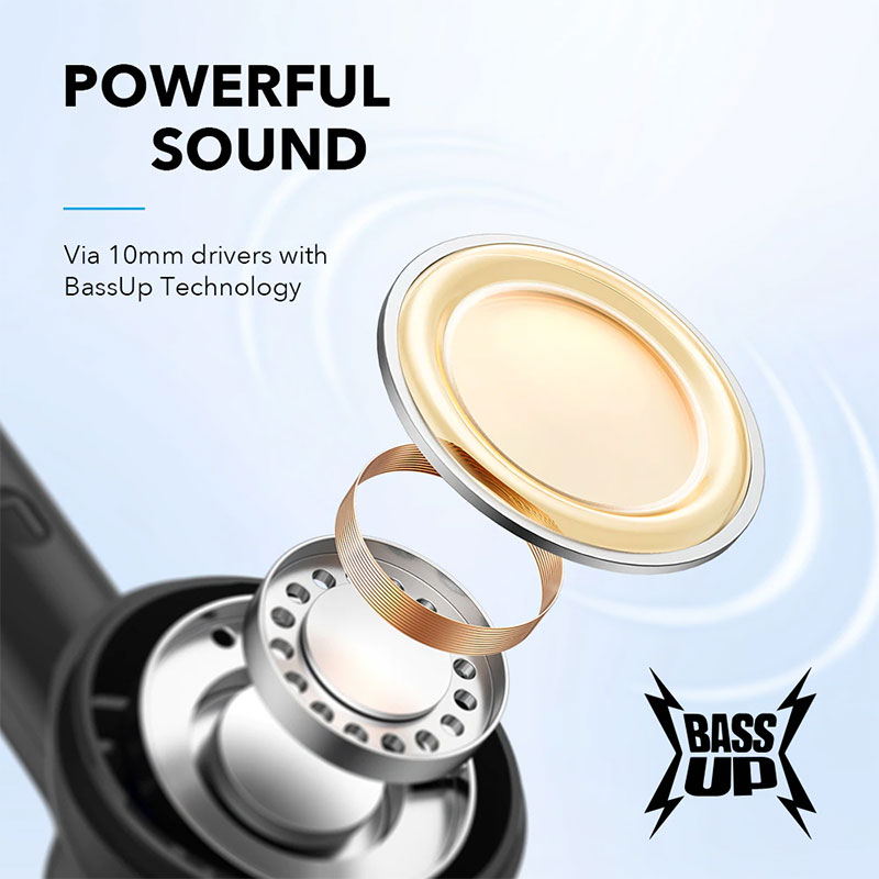 Anker Soundcore R100 True Wireless Earbuds - 25 Hours total playtime - IPX5 Waterproof - BassUp Technology supports - black color - A3981H11 - Amman Jordan - Pccircle