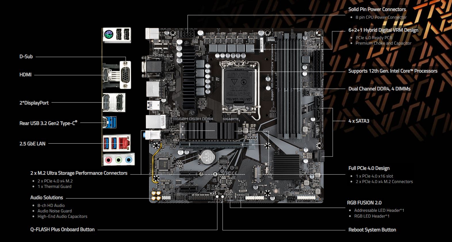 GIGABYTE B660M DS3H DDR4 - 6+2+1 Phases Hybrid Digital VRM - M.2 Thermal Guard - RGB FUSION 2.0 - B660M-DS3H-DDR4 - Amman Jordan - Pccircle