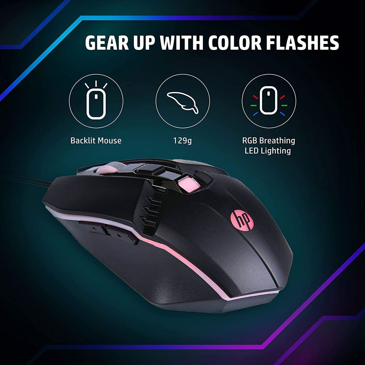 HP M270 Backlit USB Wired Gaming Mouse with 6 Buttons, 4-Speed Customizable 2400 DPI